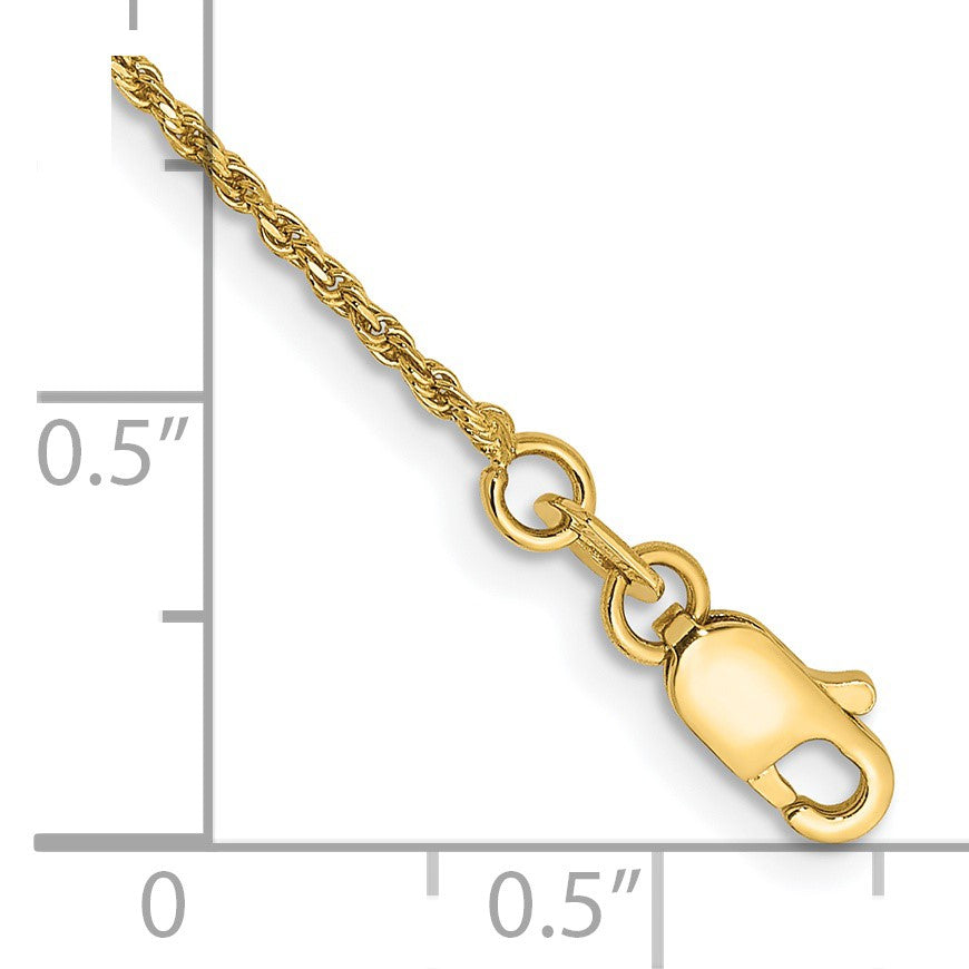 14K 7 inch 1.15mm Diamond-cut Machine Made Rope with Lobster Clasp Chain