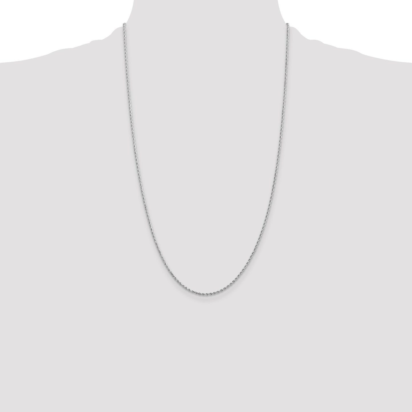 14K White Gold 26 inch 1.5mm Diamond-cut Rope with Lobster Clasp Chain