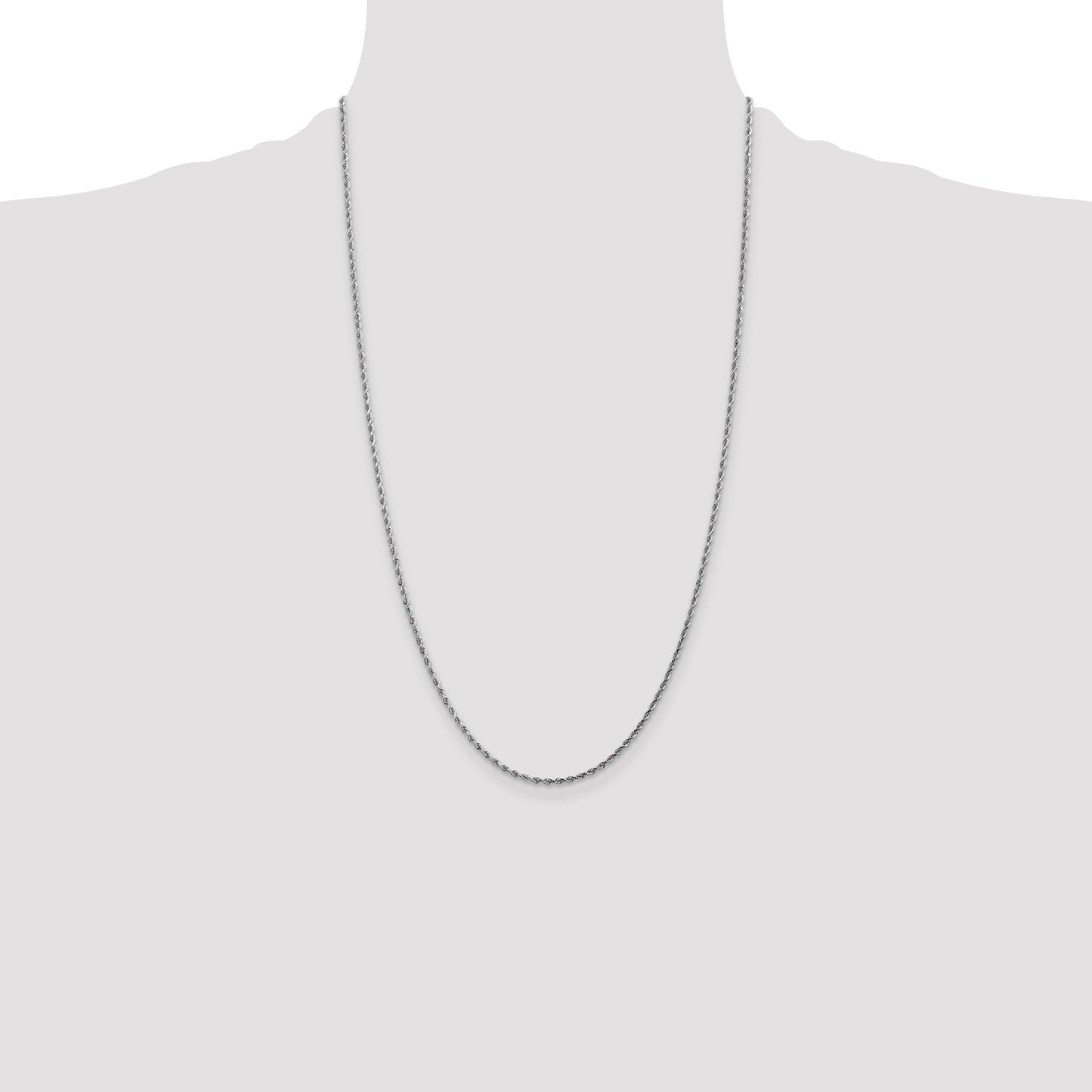 14K White Gold 26 inch 1.75mm Diamond-cut Rope with Lobster Clasp Chain