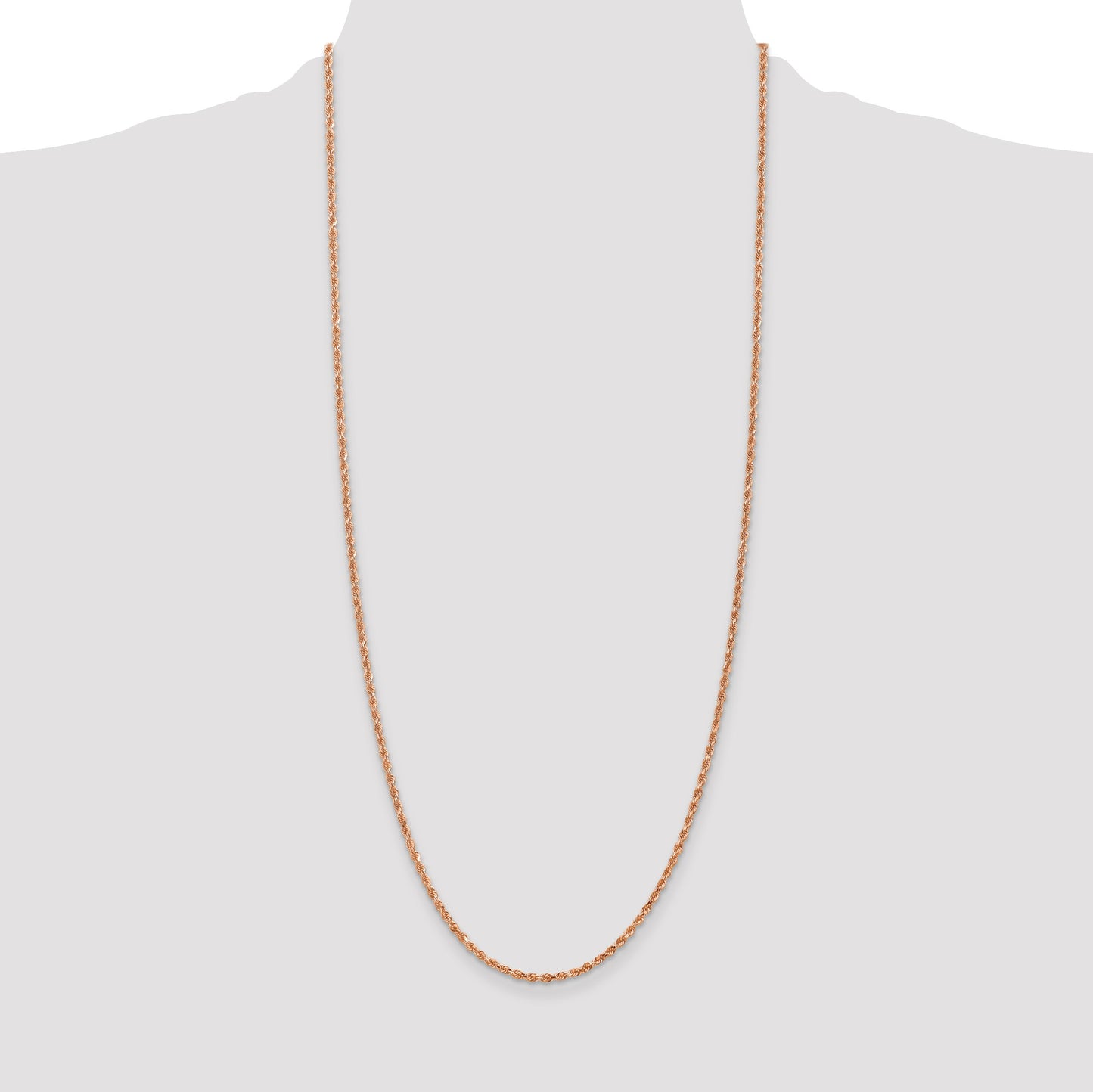 14K Rose Gold 30 inch 2.25mm Diamond-cut Rope with Lobster Clasp Chain