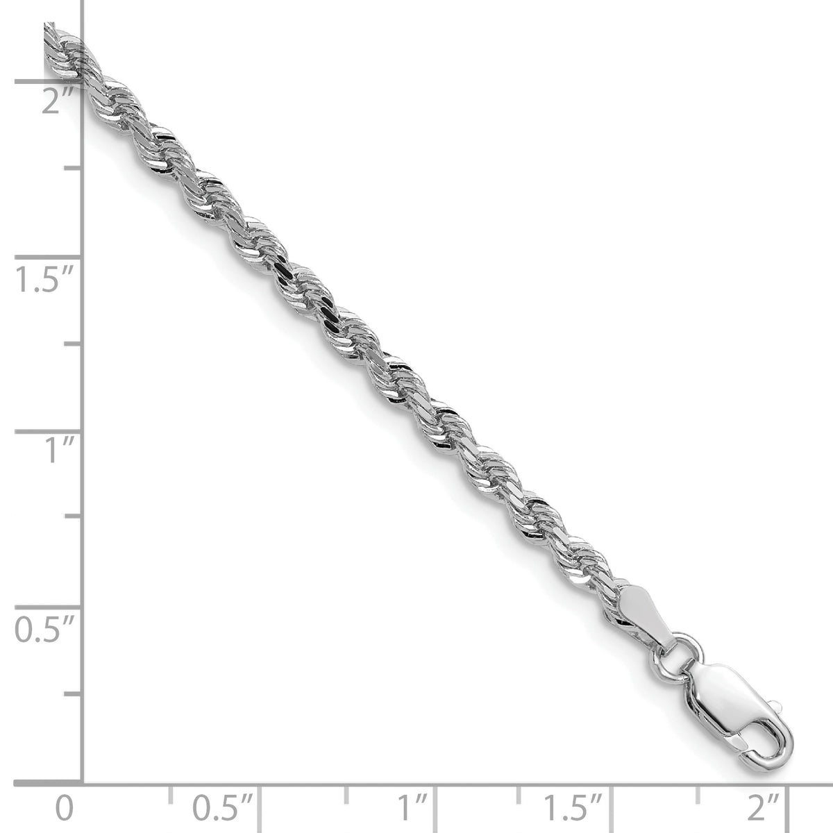 14K White Gold 22 inch 3mm Diamond-cut Rope with Lobster Clasp Chain
