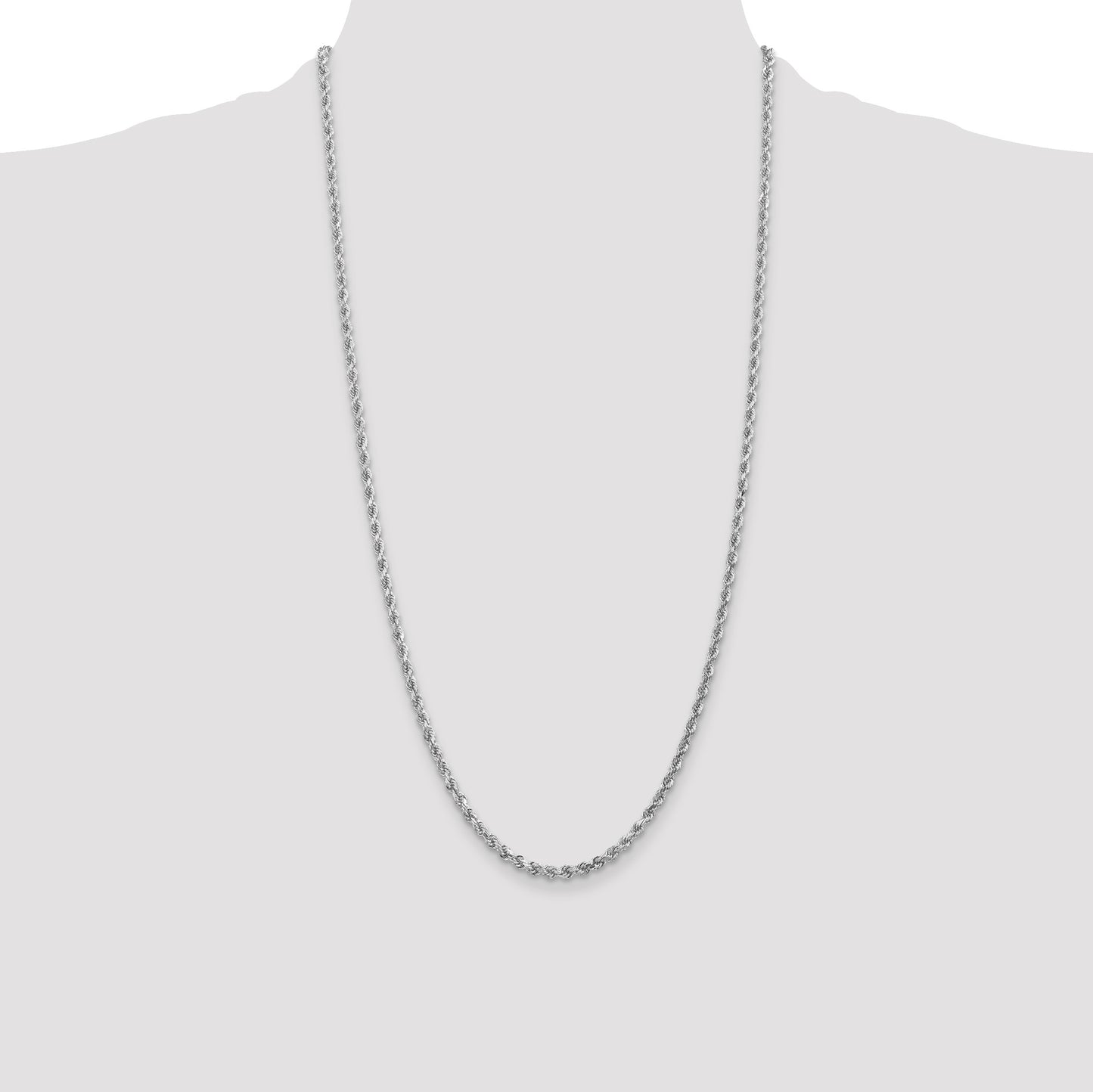 14K White Gold 28 inch 3mm Diamond-cut Rope with Lobster Clasp Chain