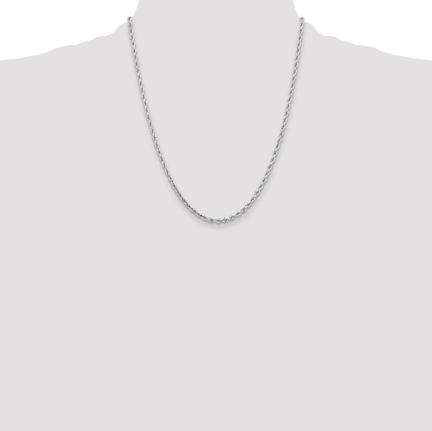 14K White Gold 22 inch 3.25mm Diamond-cut Rope with Lobster Clasp Chain