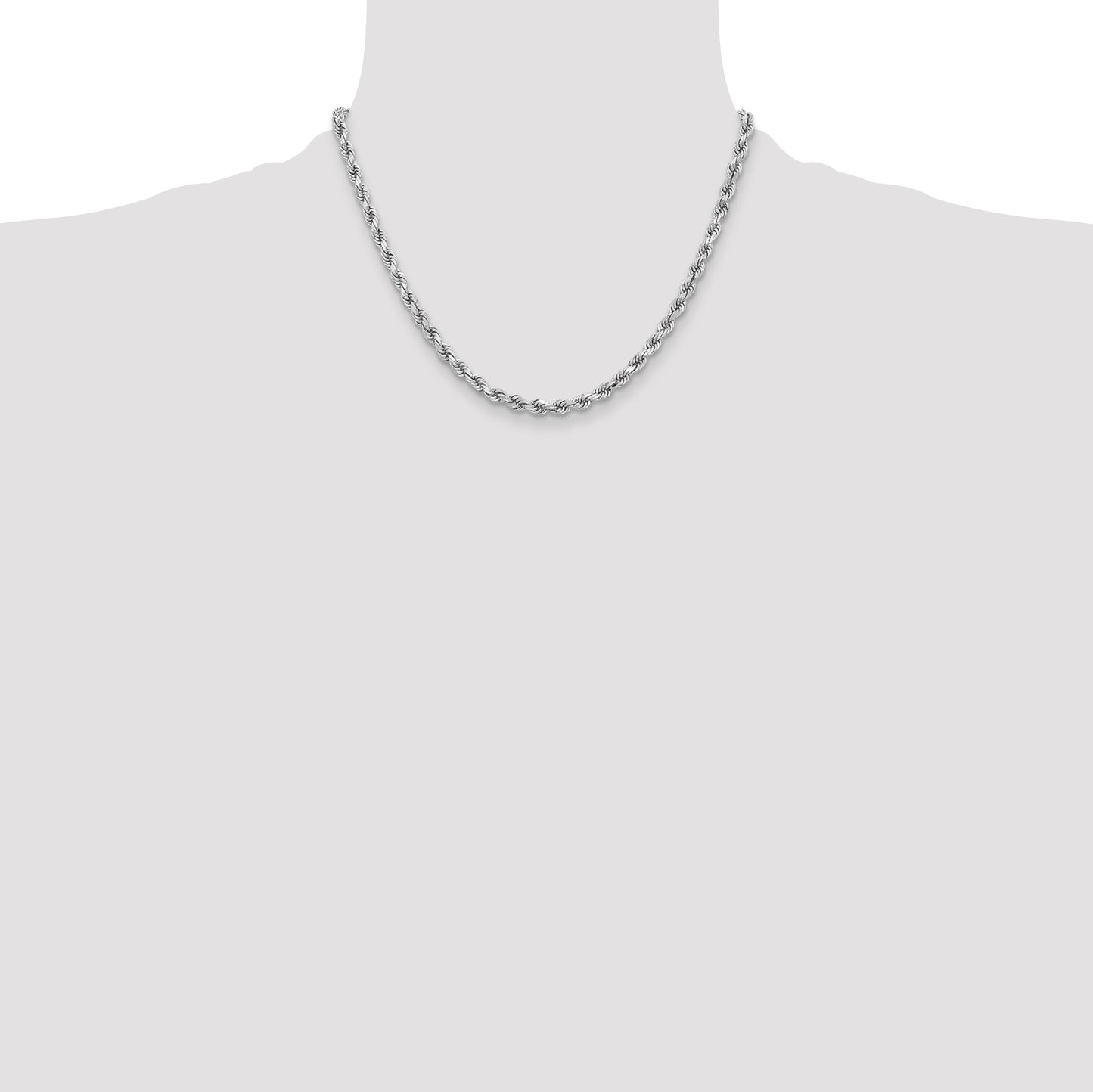 14K White Gold 18 inch 3.75mm Diamond-cut Rope with Lobster Clasp Chain