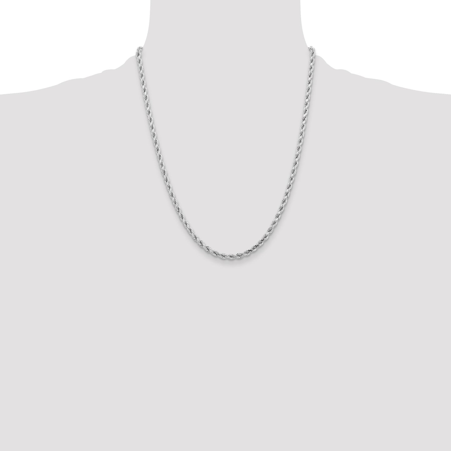14K White Gold 22 inch 4.25mm Diamond-cut Rope with Lobster Clasp Chain