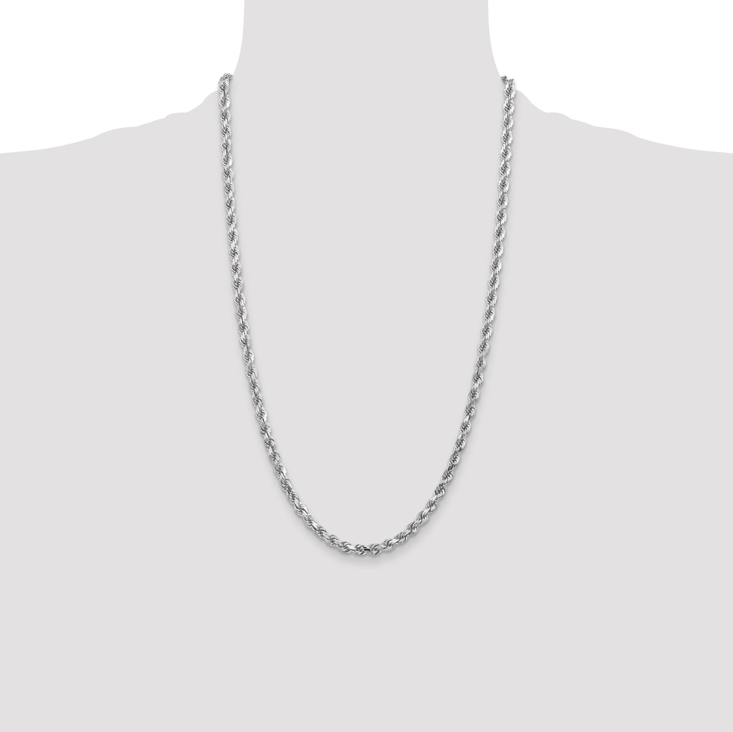 14K White Gold 26 inch 4.5mm Diamond-cut Rope with Lobster Clasp Chain