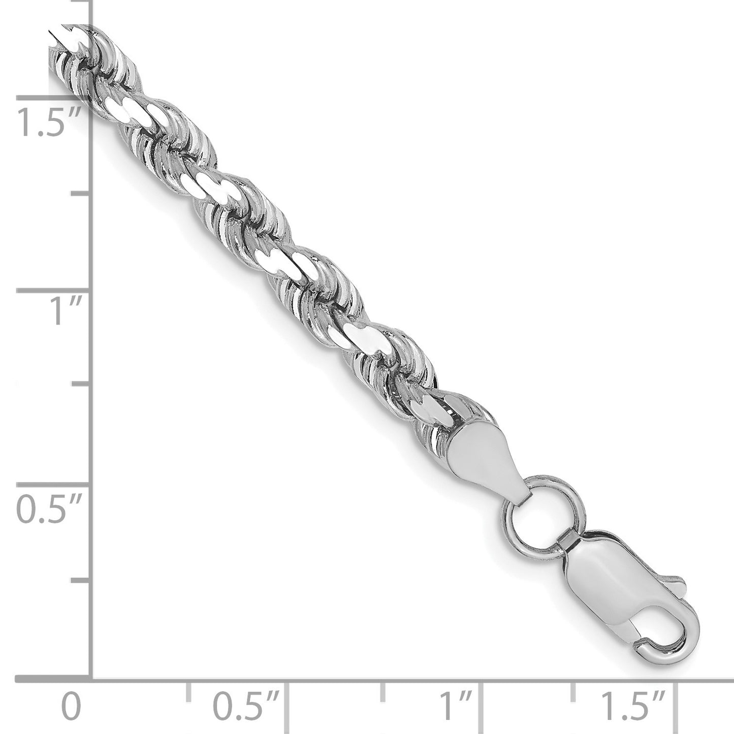 14K White Gold 8 inch 4.5mm Diamond-cut Rope with Lobster Clasp Chain