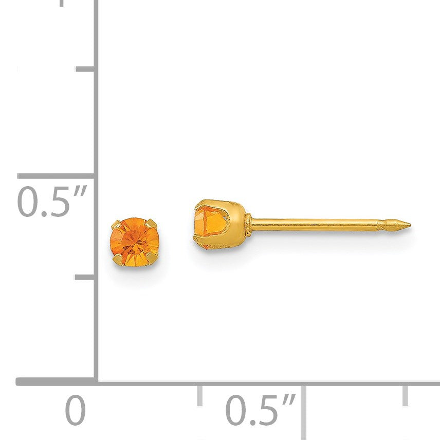 Inverness 14k 3mm November Yellow Crystal Birthstone Post Piercing Earrings