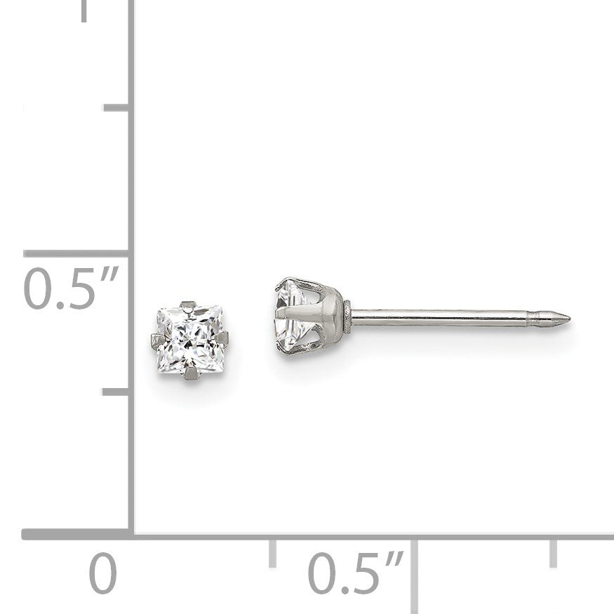 Inverness Stainless Steel 3mm Square CZ Post Piercing Earrings