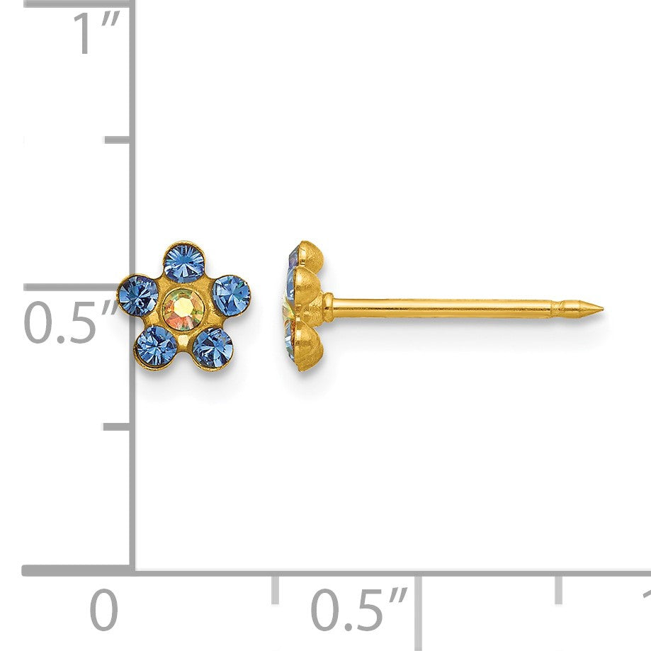 Inverness 14k Blue and Aurora Borealis Crystal Flower Post Piercing Earrings