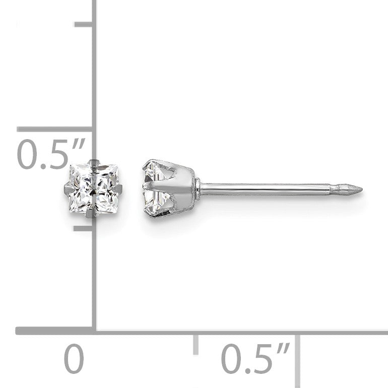Inverness 18k White Gold 3mm Square CZ Post Piercing Earrings