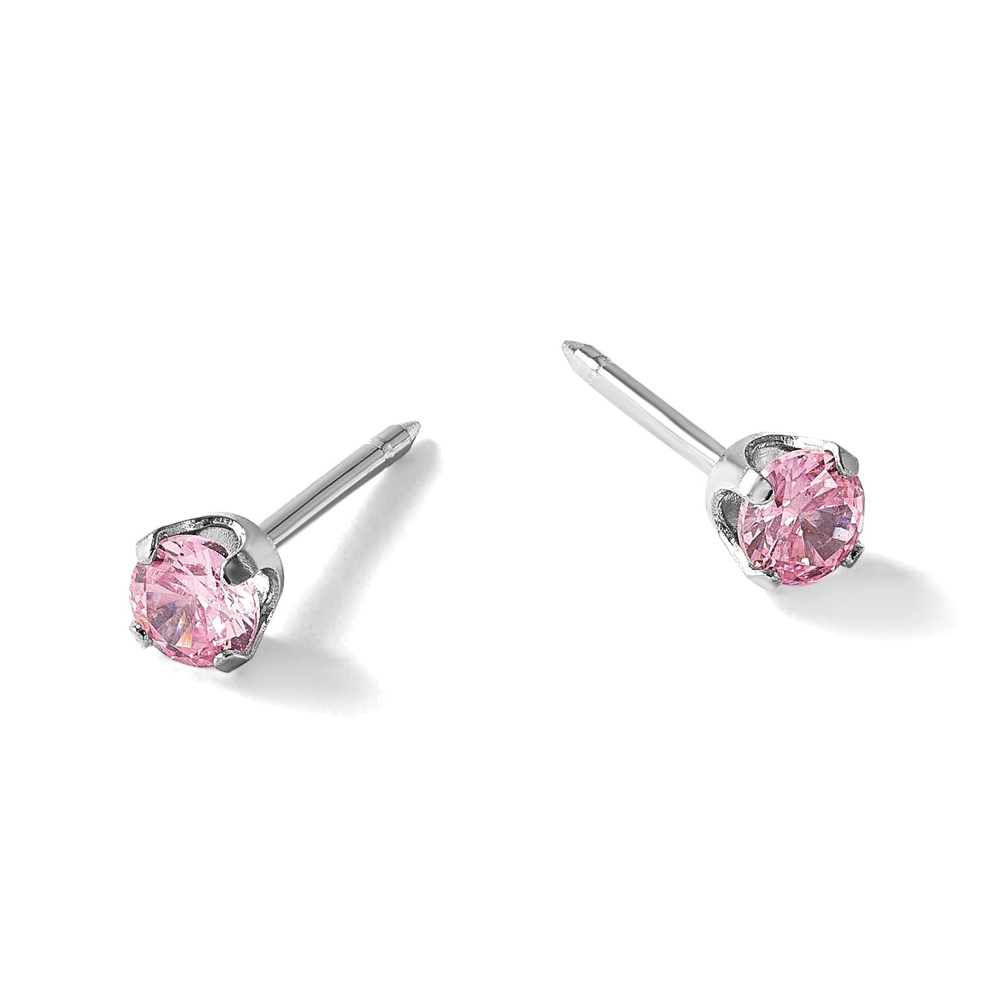 Inverness 14k White Gold 3mm Pink CZ Stud Short Post Piercing Earrings