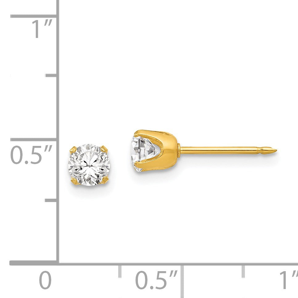 Inverness Stainless Steel 24K Gold-plated 5mm CZ Post Piercing Earrings