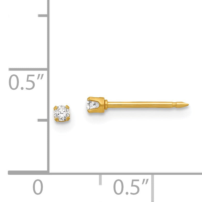 Inverness Stainless Steel 24K Gold-plated 2mm CZ Post Piercing Earrings