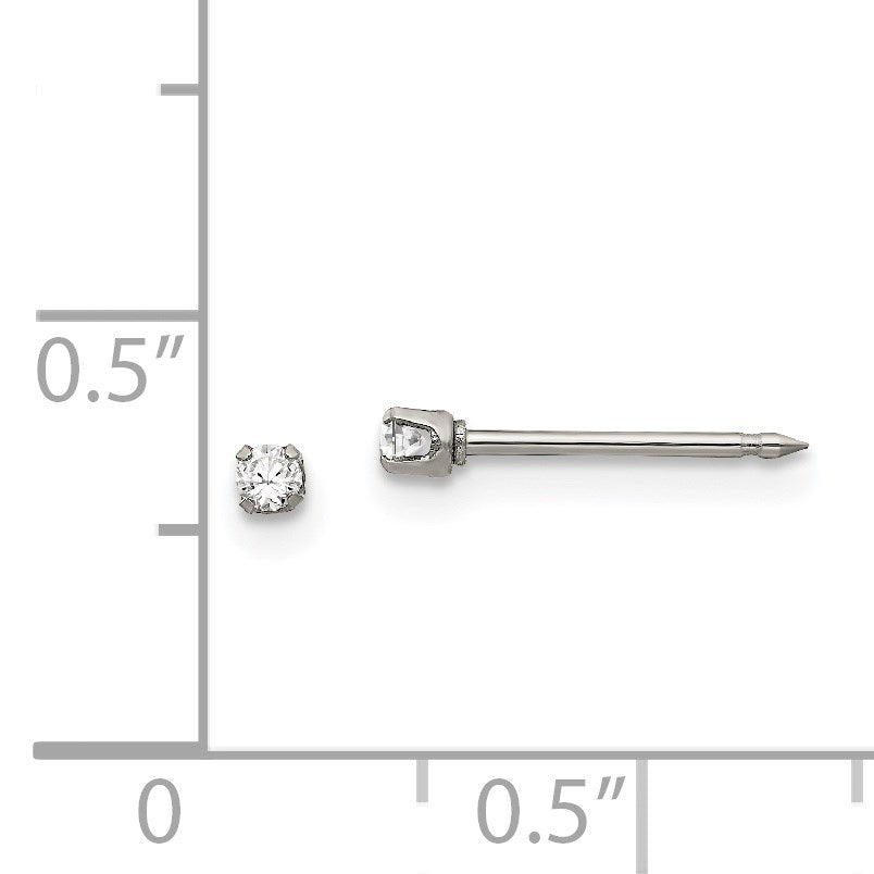 Inverness Stainless Steel Polished 2mm CZ Post Piercing Earrings