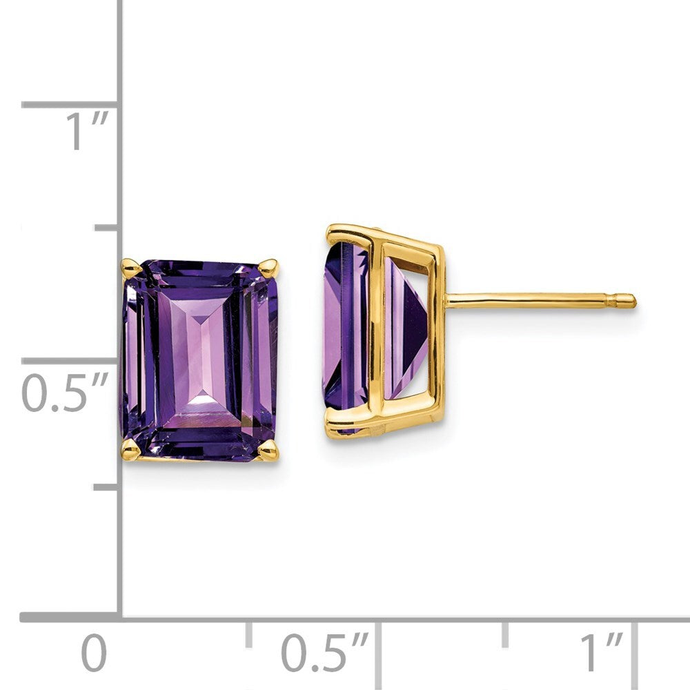 14k Yellow Gold 10x8mm Emerald Cut Amethyst Stud Earrings Gift for Women