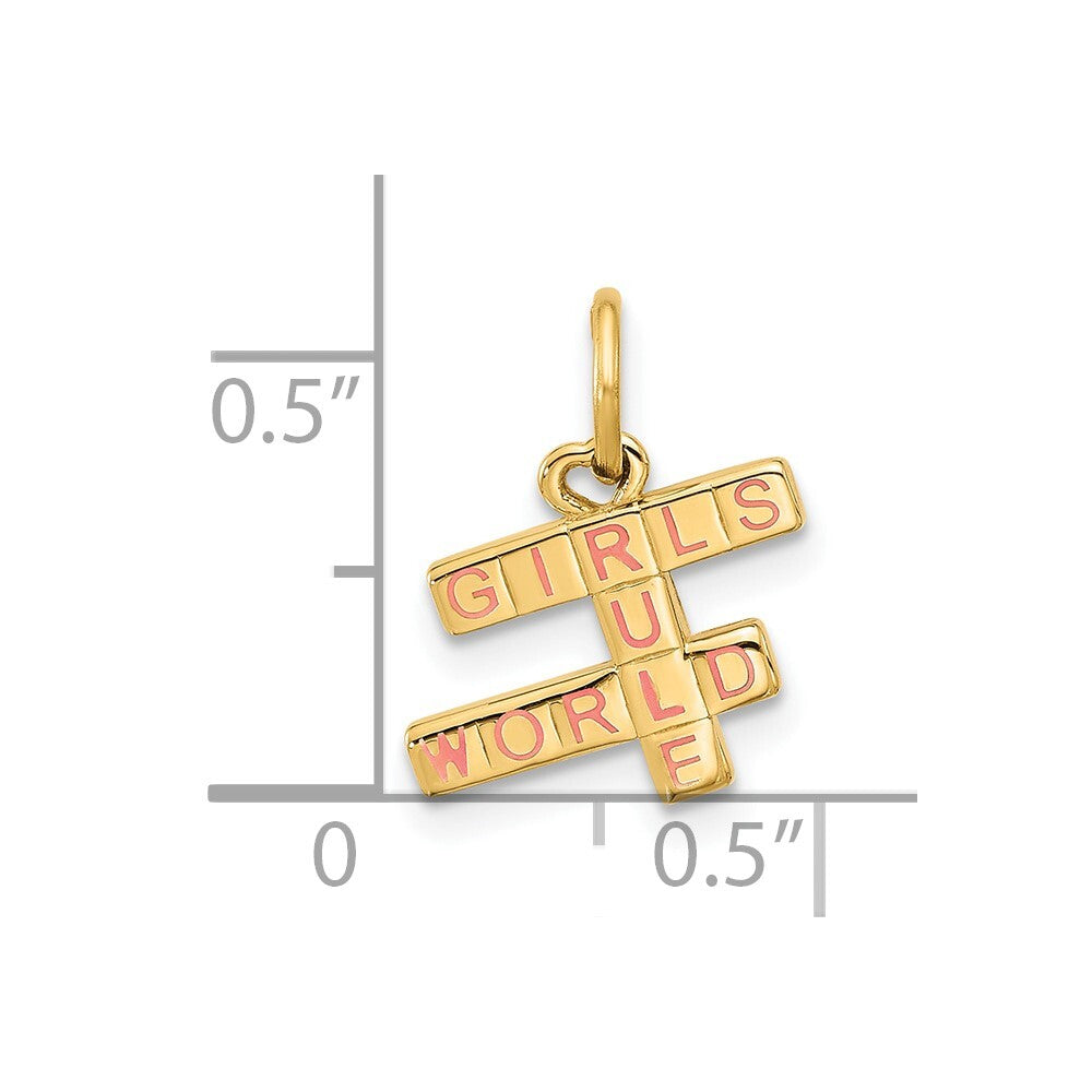 14k Yellow Gold Fancy GIRLS RULE WORLD Pendant for Women