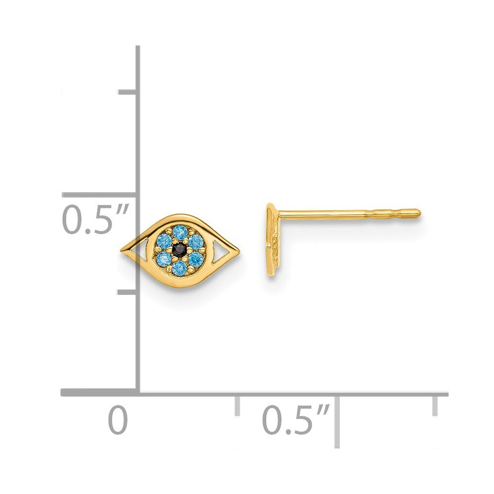 14k Yellow Gold Blue Cubic Zirconia Eye Stud Earrings Gift for Women