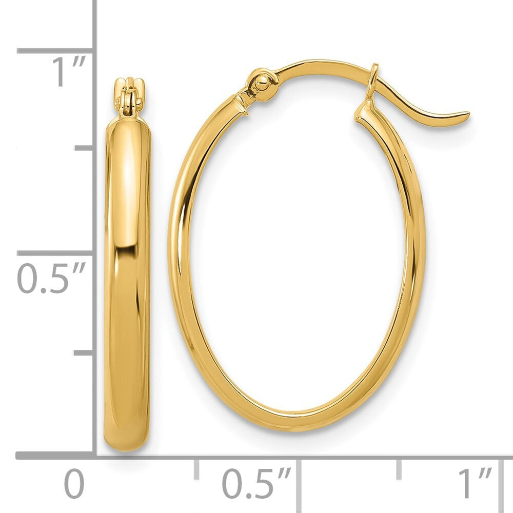 14k Yellow Gold Oval Hoop Earrings Gift for Women