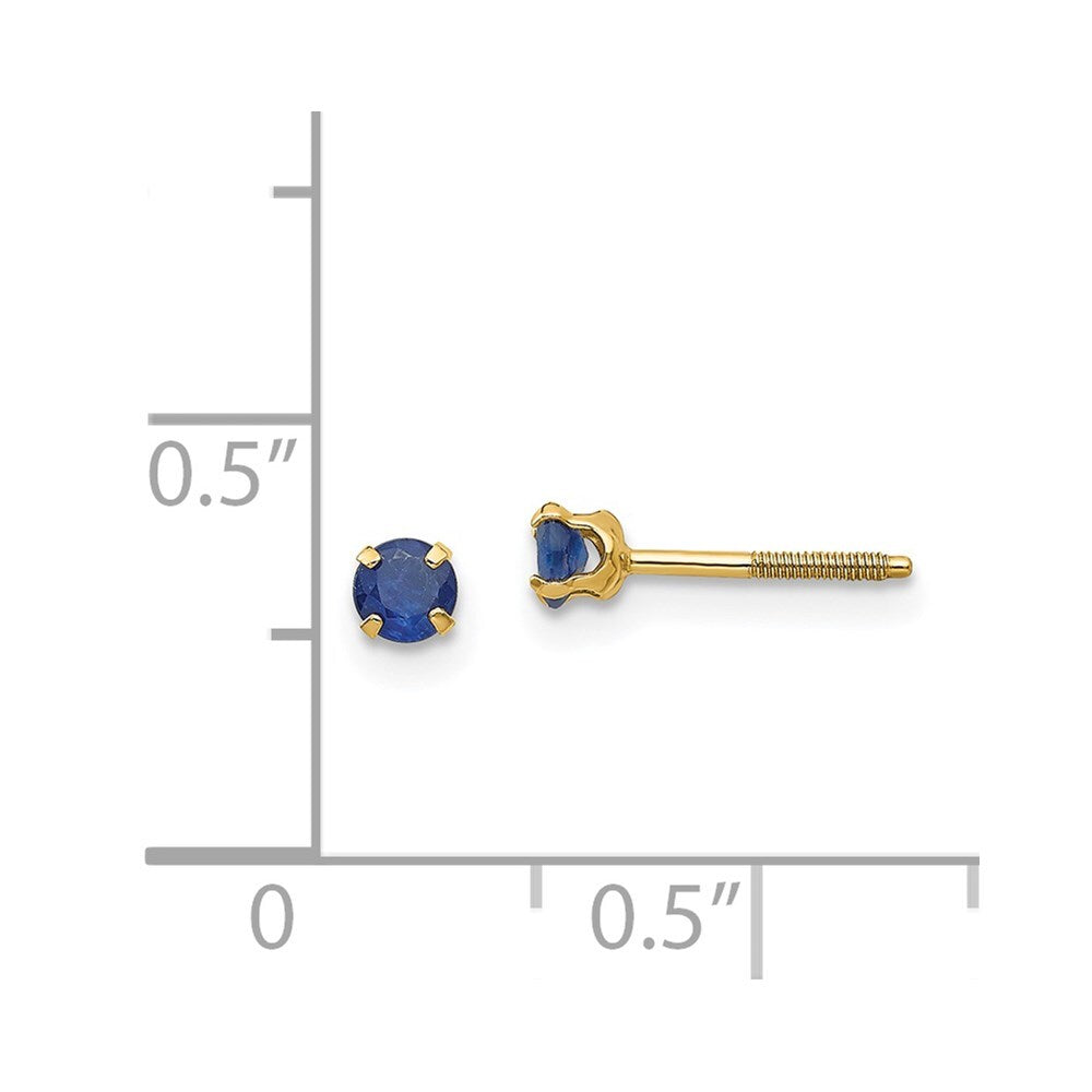 14k Yellow Gold 3mm Sapphire Birthstone Stud Earrings Gift for Women
