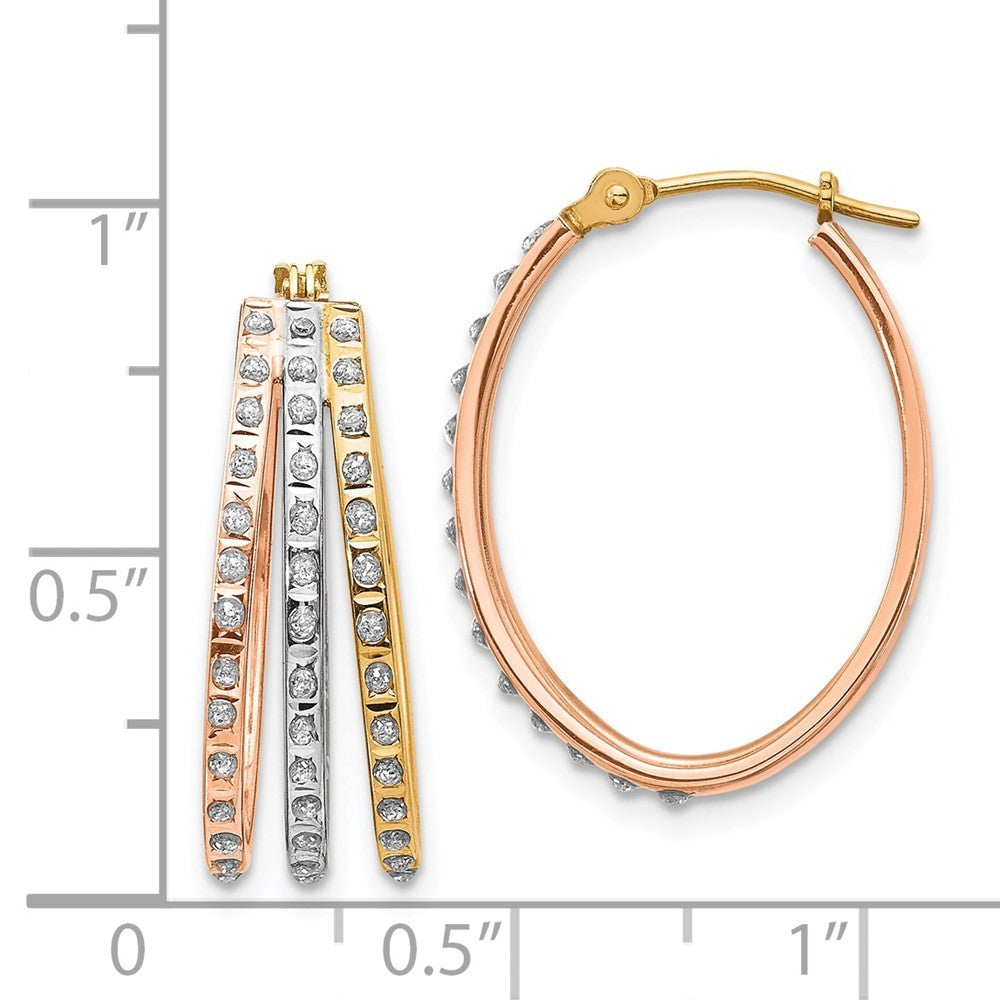 14k Tri-Color Diamond Three Oval Hoop Earrings