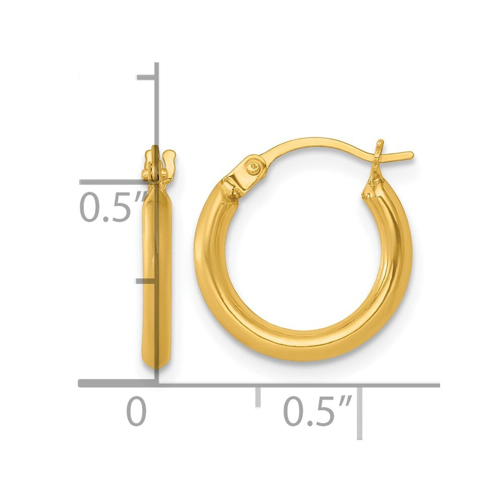14k Yellow Gold Polished 2mm Hoop Earrings Gift for Women