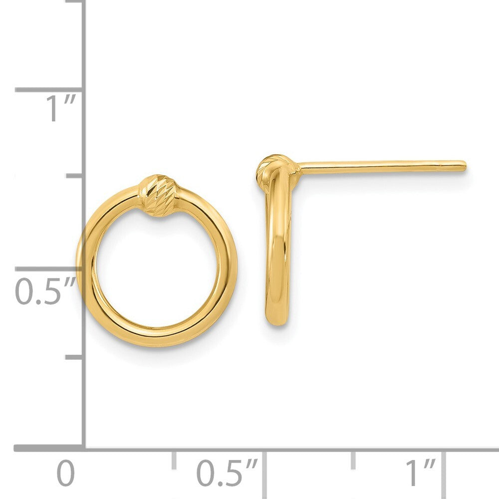 14k Yellow Gold Polished & Diamond-Cut Circle Stud Earrings Gift for Women