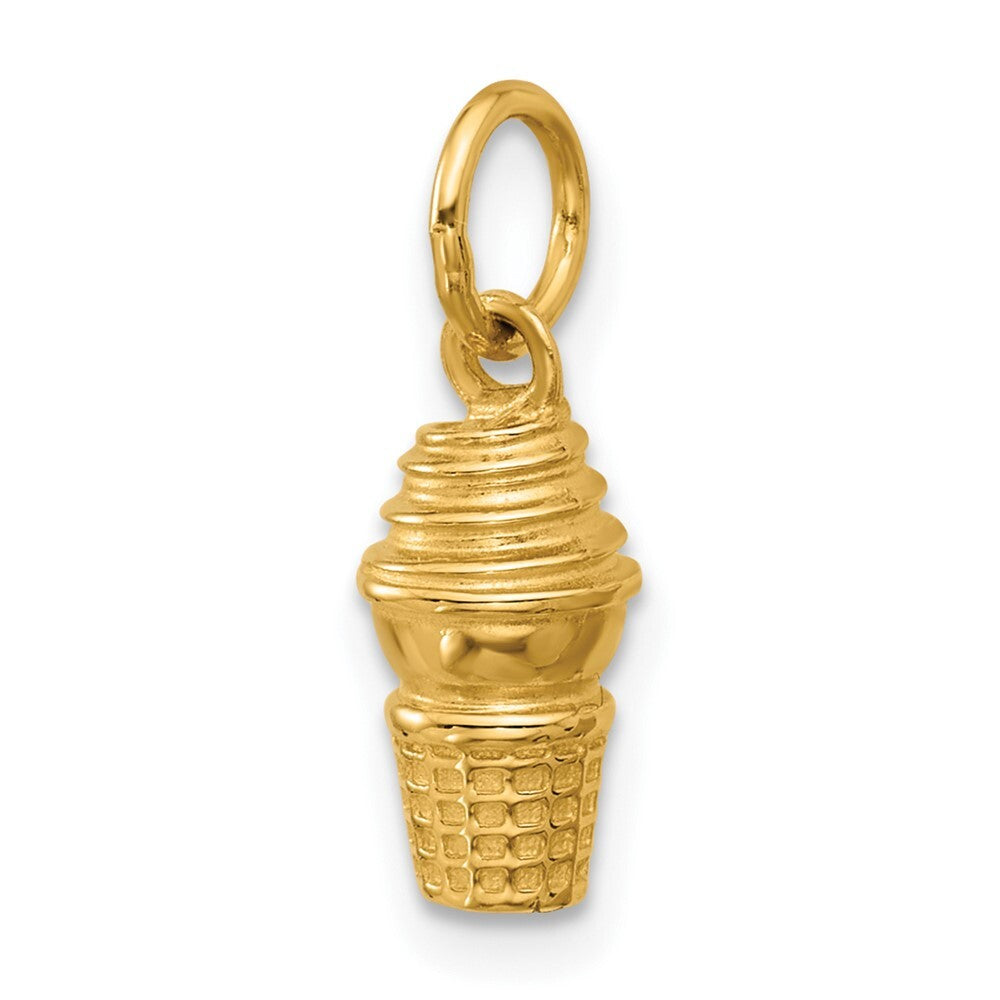 14k Yellow Gold Swirl Ice Cream Cone Charm Pendant for Women