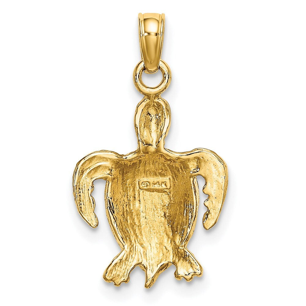 14k Yellow Gold with White Rhodium Swimming Sea Turtle Charm Pendant for Women