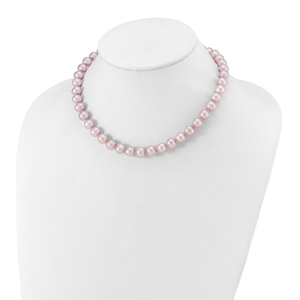 Sterling Silver Rhodium-plated 9-10mm Purple Cultured Pearl Necklace 16"