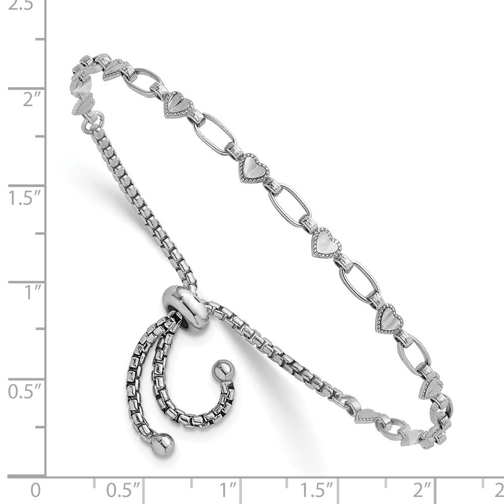 Sterling Silver Heart and Rectangle Link Adjustable Bolo Bracelet