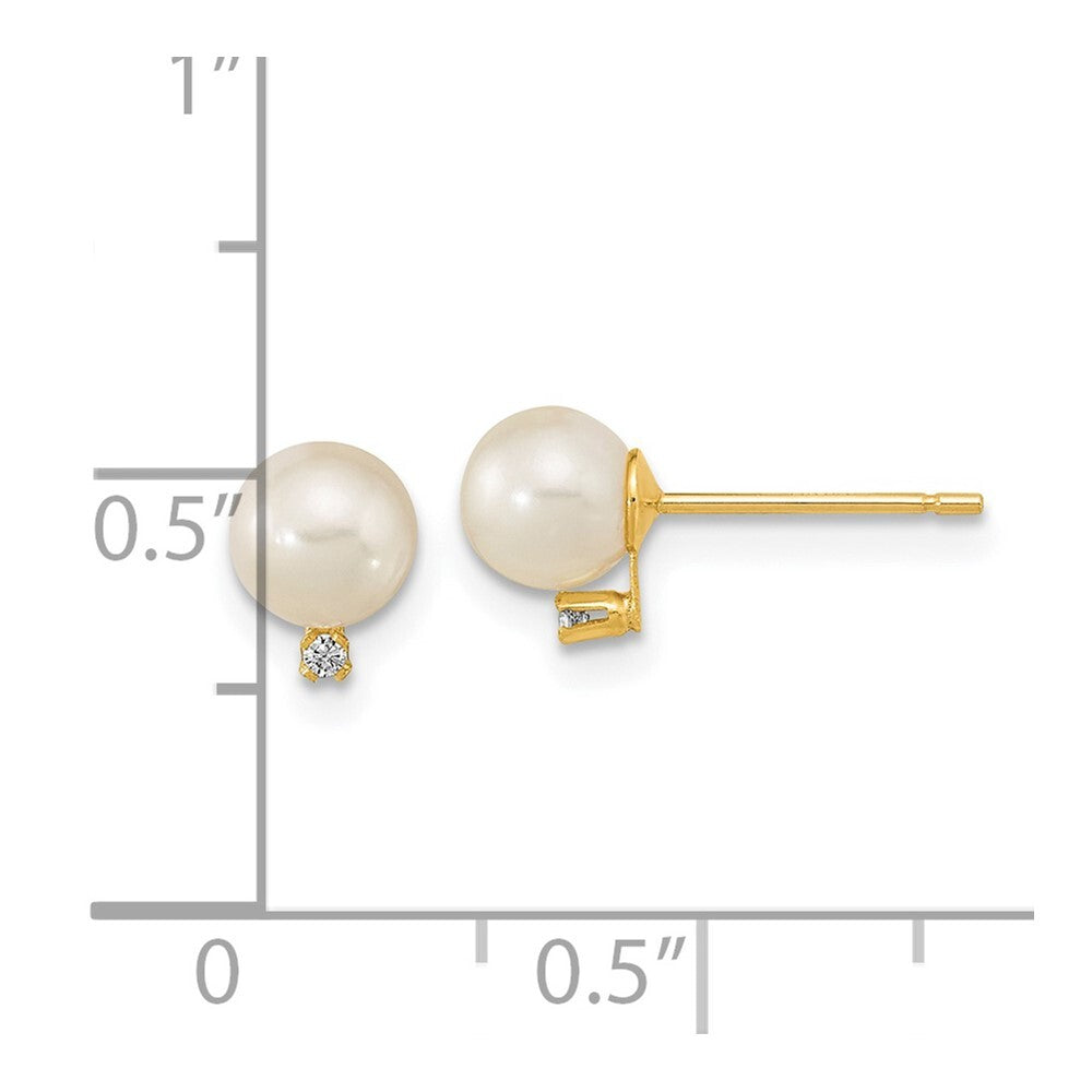 14k Yellow Gold 5-5.5mm Cultured Pearl & Cubic Zirconia Stud Earrings for Women
