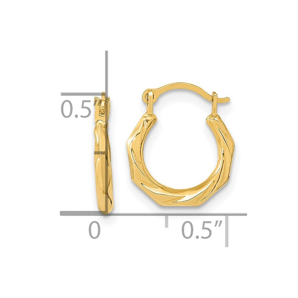 14k Yellow Gold Polished Twist Hoop Earrings Gift for Women