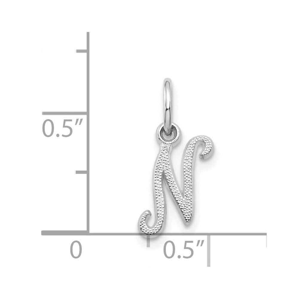 14k White Gold Casted Script Letter N Initial Charm Pendant for Women