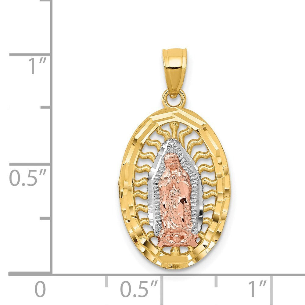 14k Two-tone Gold White Rhodium Diamond-Cut Lady of Guadalupe Charm Pendant