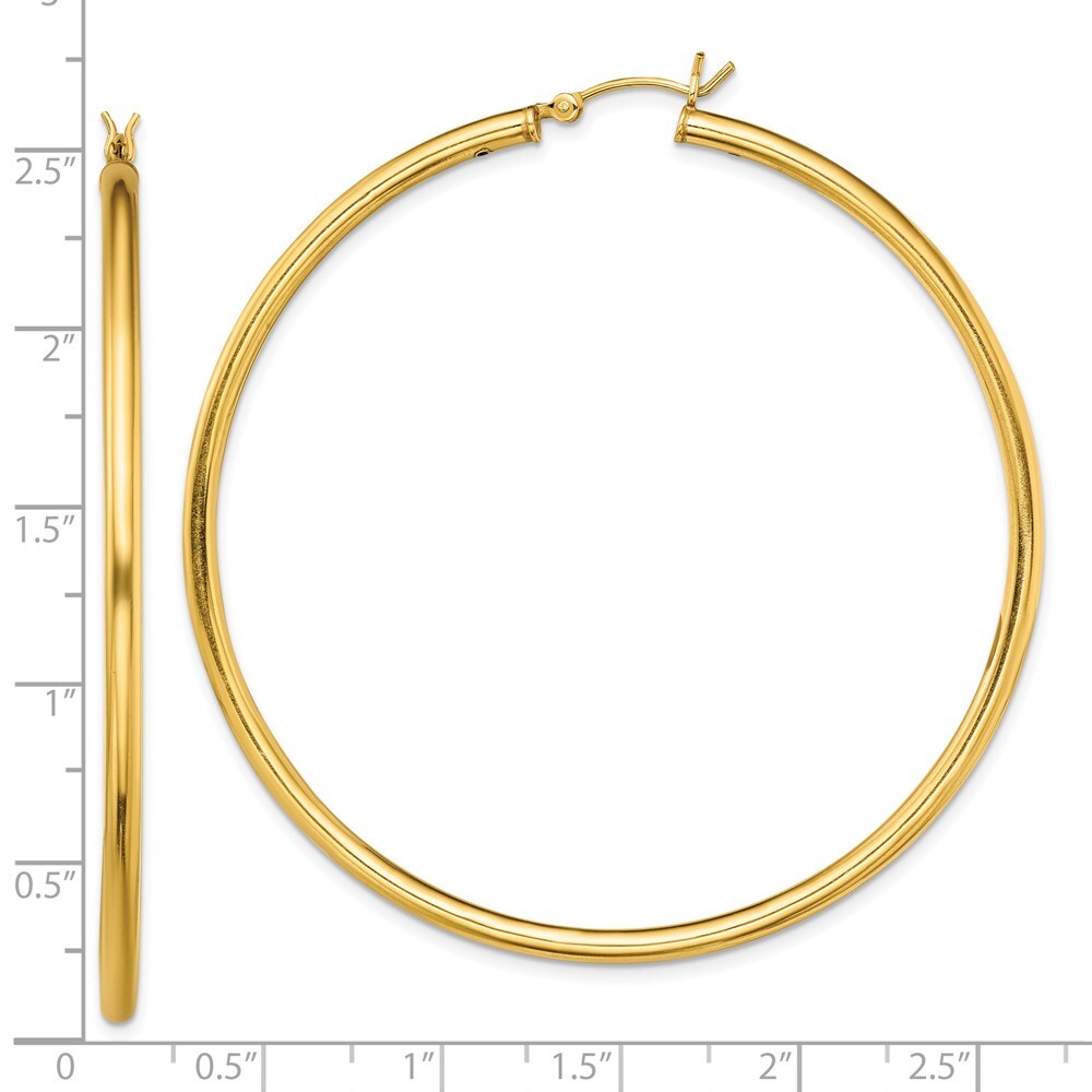 Sterling Silver Gold-Tone Polished 2.5x60mm Hoop Earrings