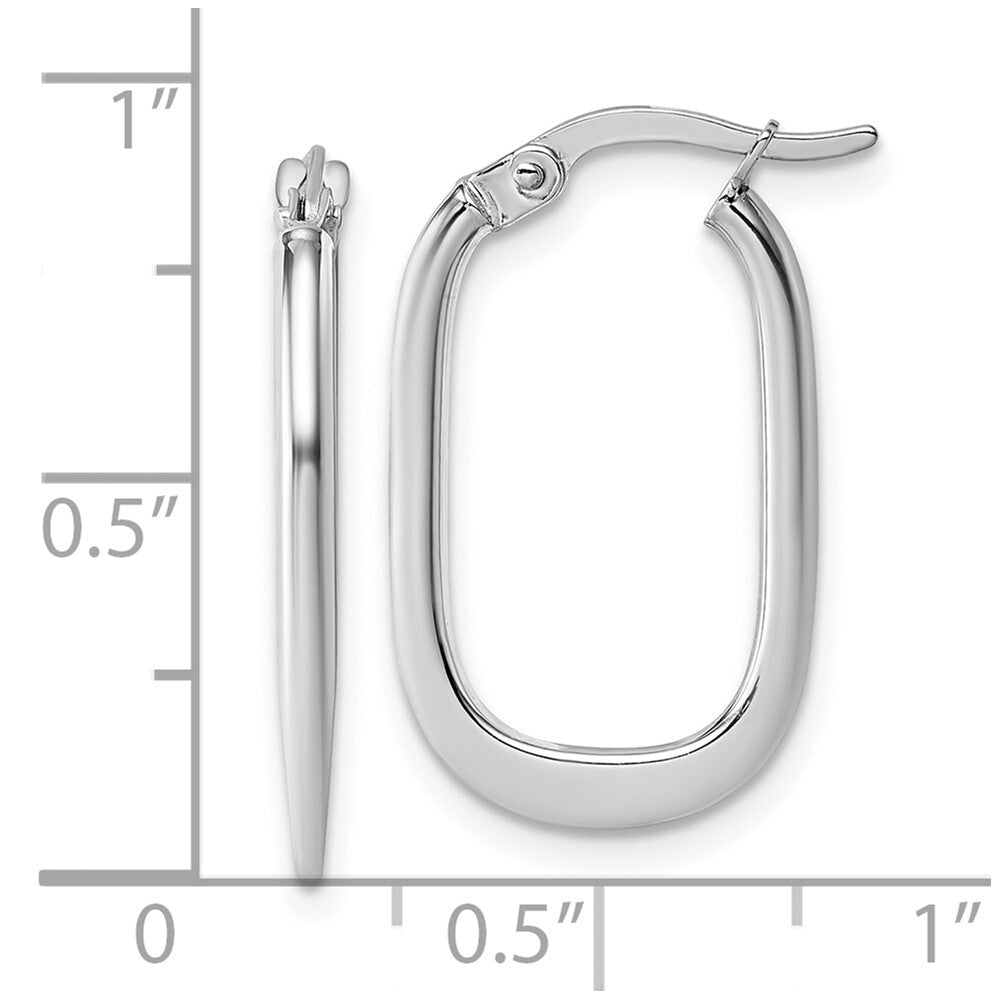 14k White Gold Polished Oval Tapered Tube Hoop Earrings Gift for Women