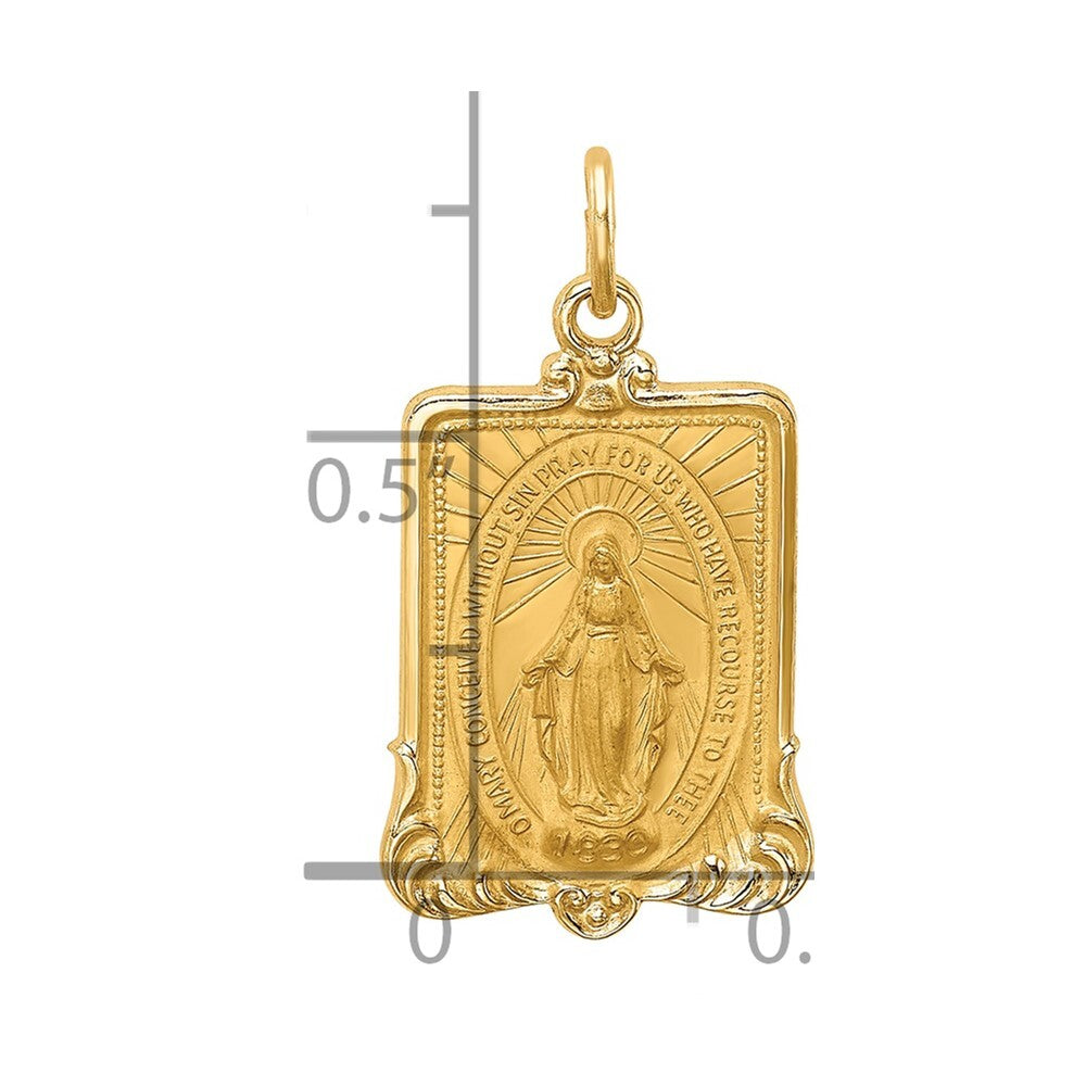 14k Yellow Gold Solid Polished/Satin Rectangle Framed Miraculous Medal Pendant