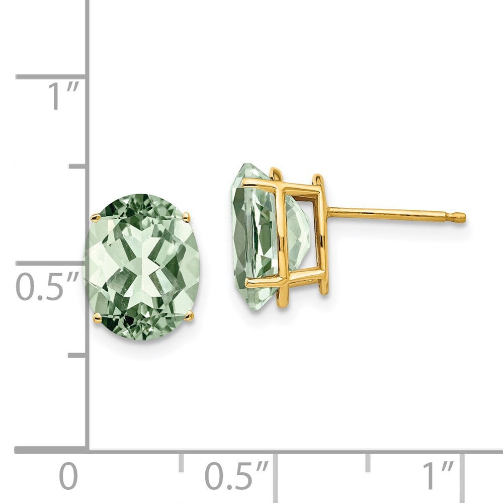 14k Yellow Gold 10x8 Oval Green Quartz Stud Earrings