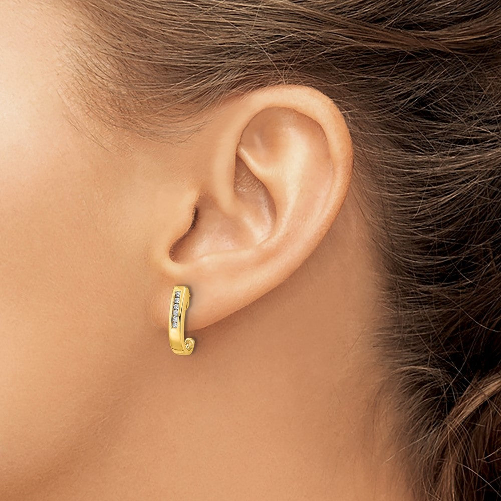 14k Yellow Gold Diamond J-Hoop Earrings