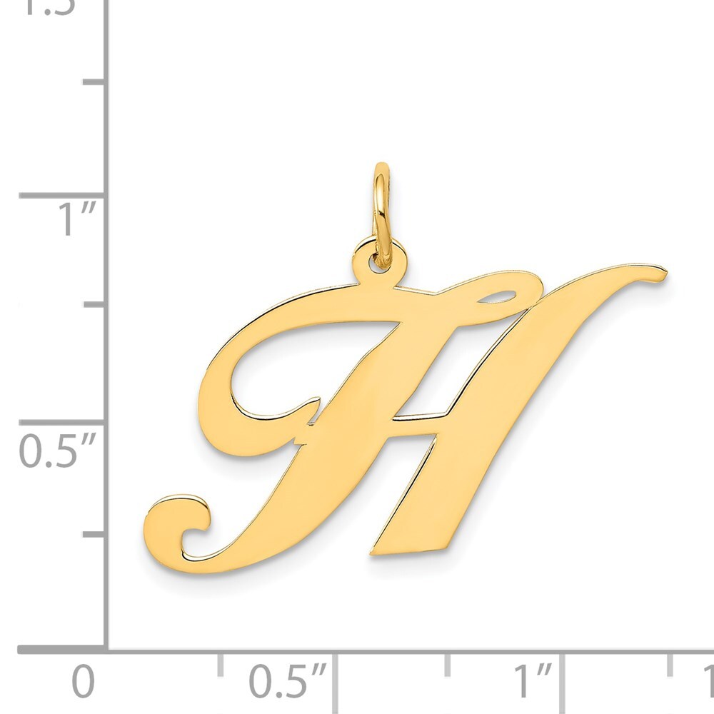 14k Yellow Gold Large Fancy Script Letter H Initial Charm Pendant for Women