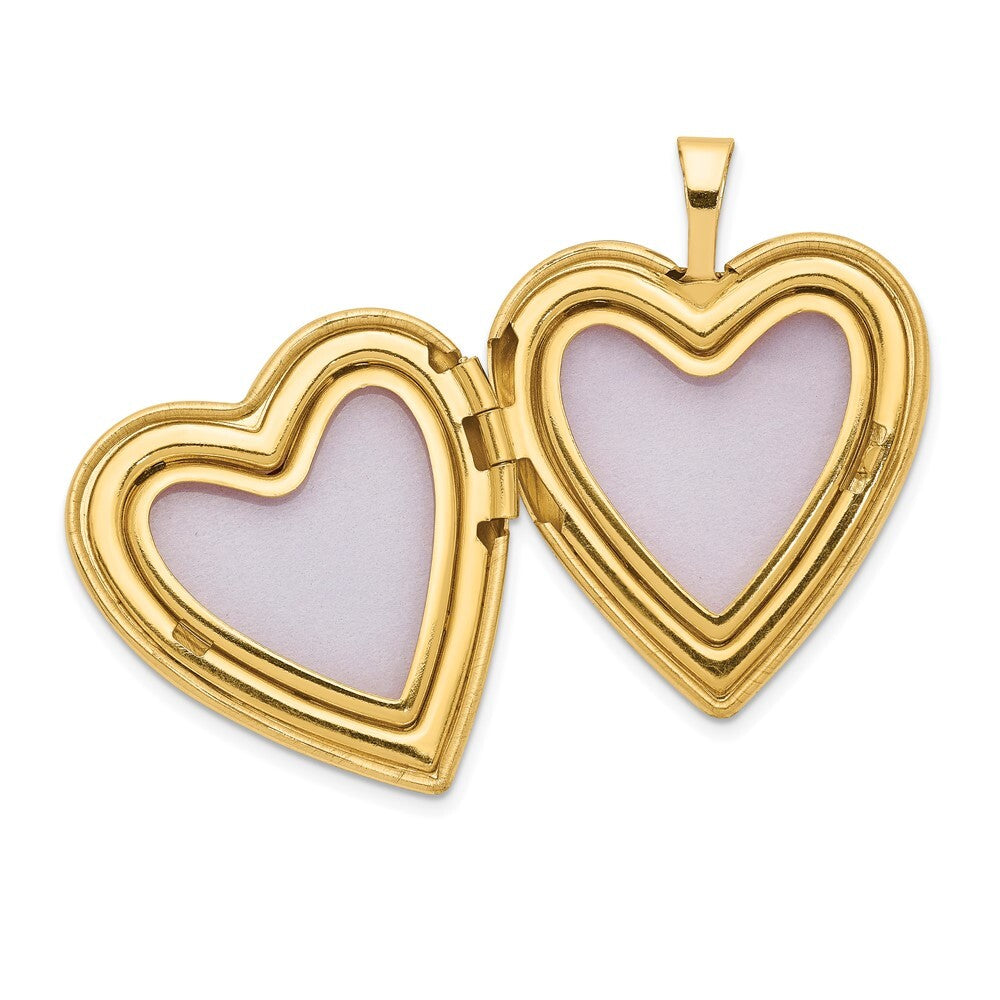 14k Yellow Gold 20mm Diamond Satin & Diamond-Cut Cross Heart Locket for Women