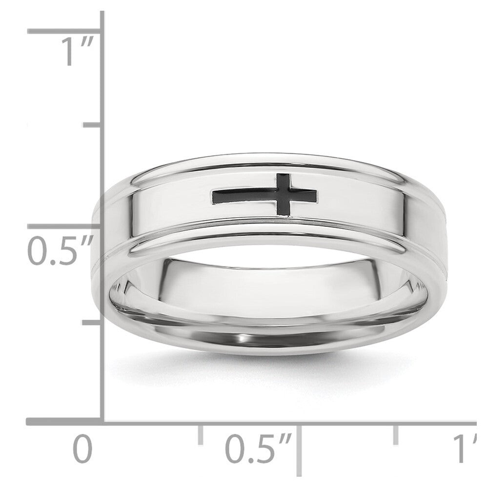Sterling Silver 6mm Enamel Cross Fancy Band Size 9