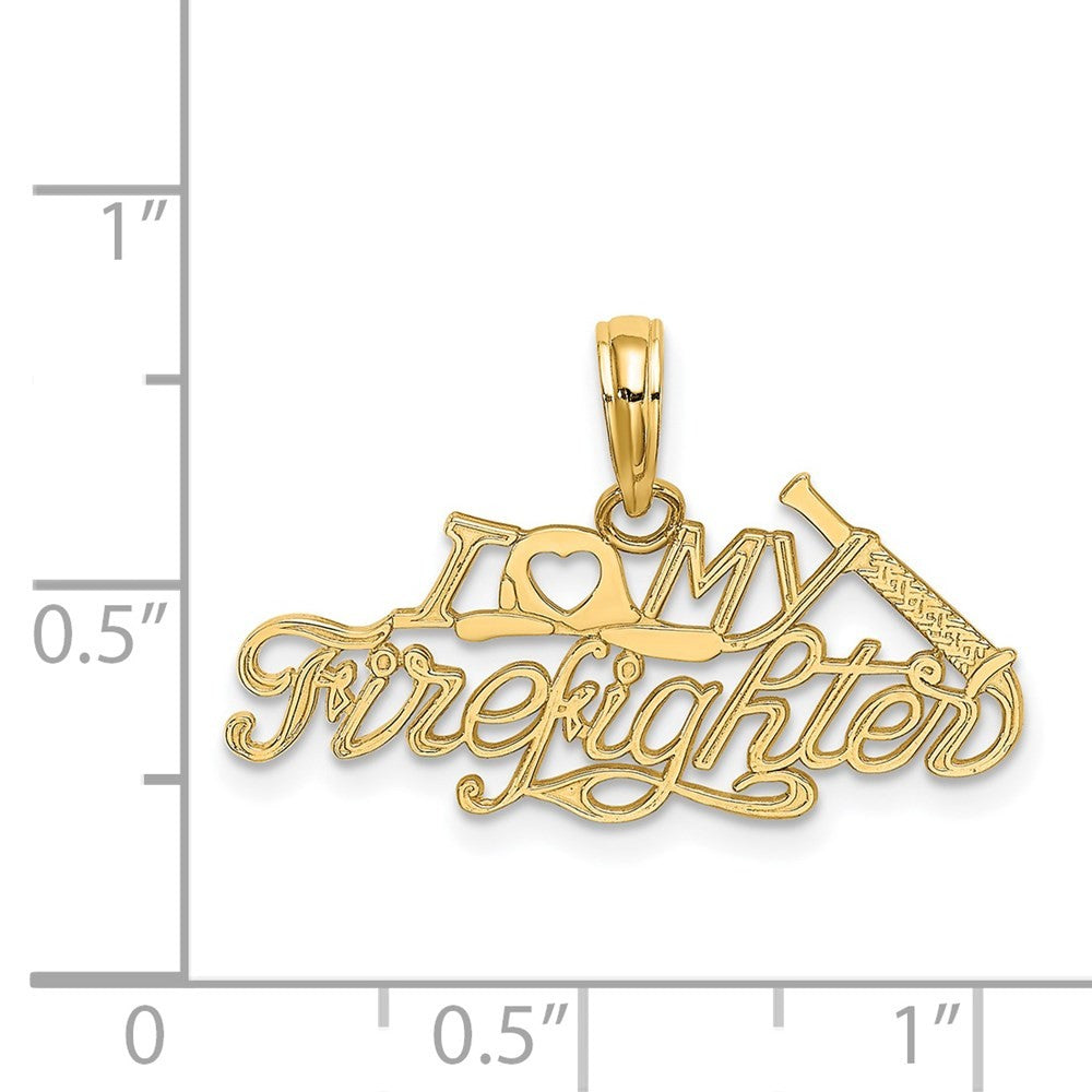 14k Yellow Gold I LOVE MY FIREFIGHTER Charm
