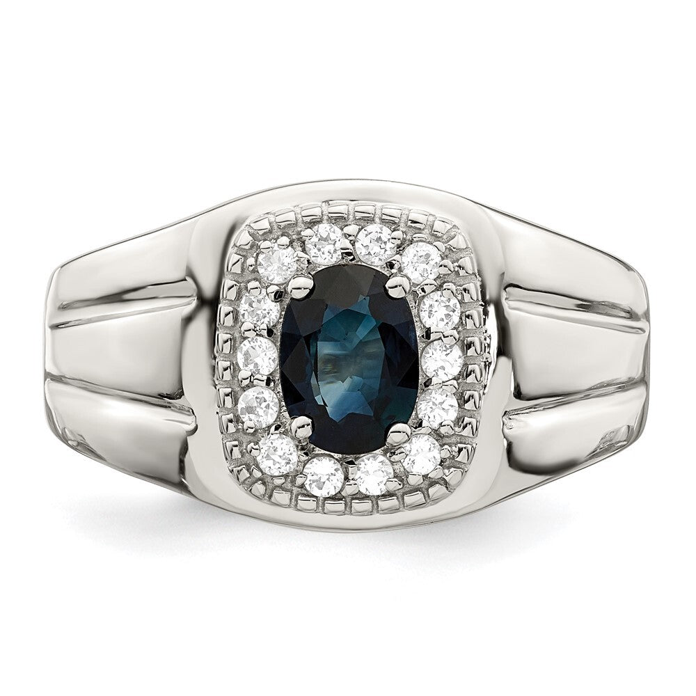 Sterling Silver Rhod-plated Men's Blue Sapphire and White Topaz Ring Size 10