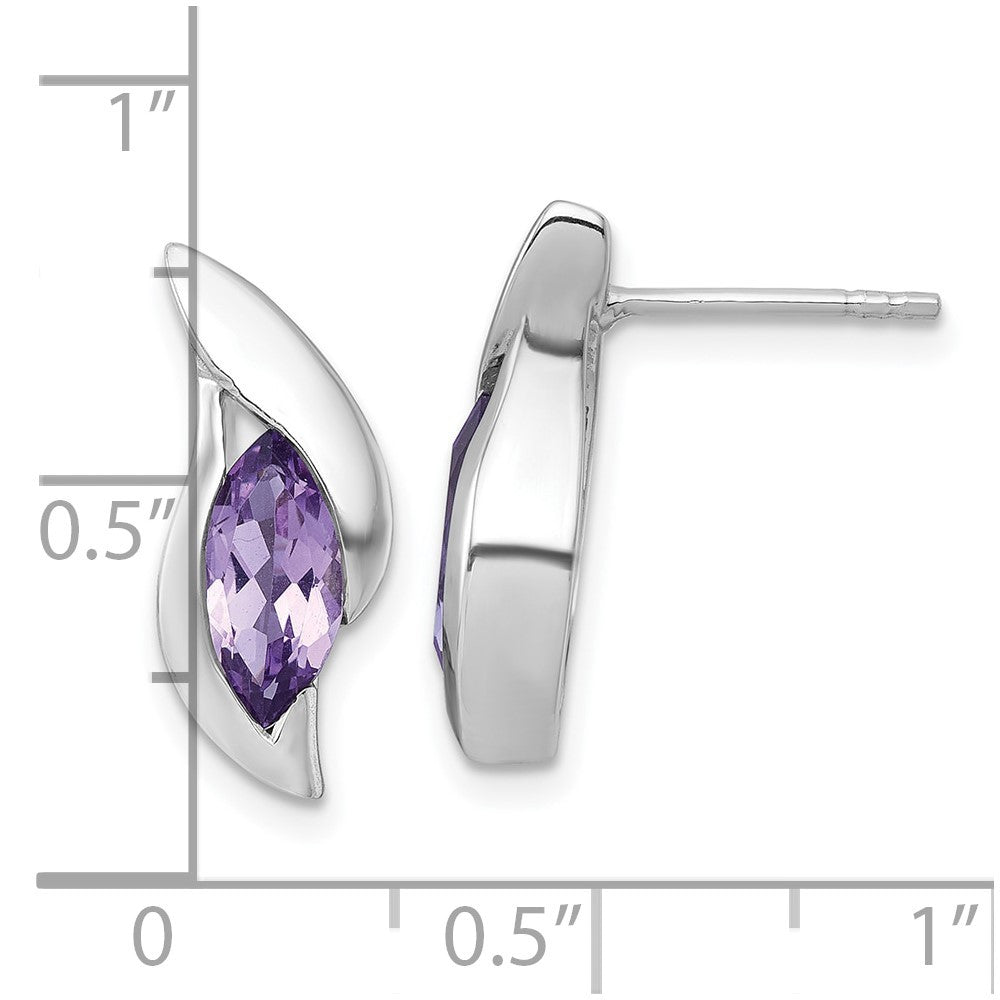 Sterling Silver Rhodium-plated Polished Marquise Amethyst Drop Earrings