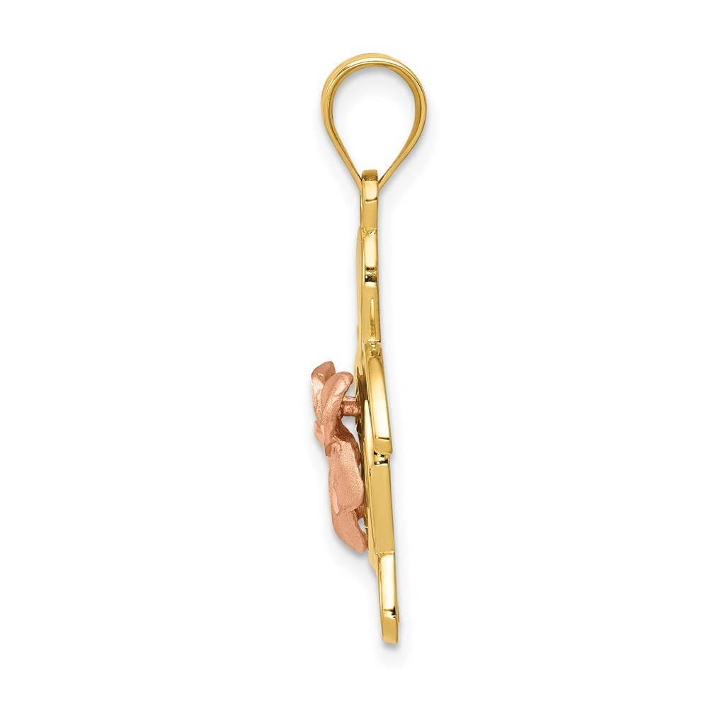 14k Two-tone Gold Diamond-cut Rose Plumeria Turtle Pendant for Women