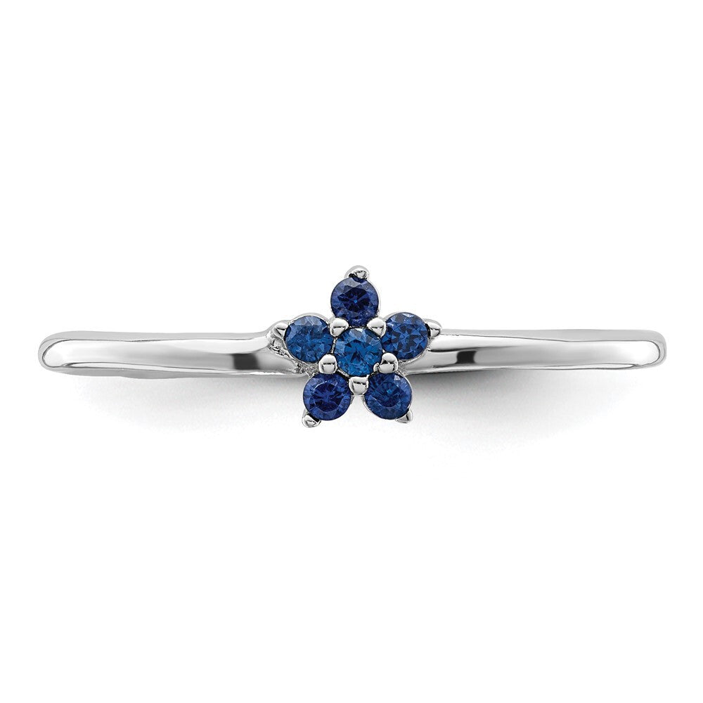 Sterling Silver Rhodium-plated Polished Blue CZ Flower Ring Size 7