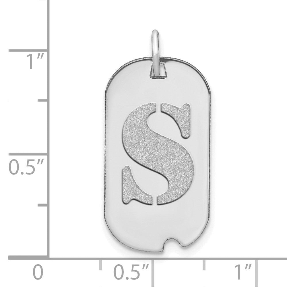 14k White Gold Polished Letter S Initial Dog Tag Pendant for Women