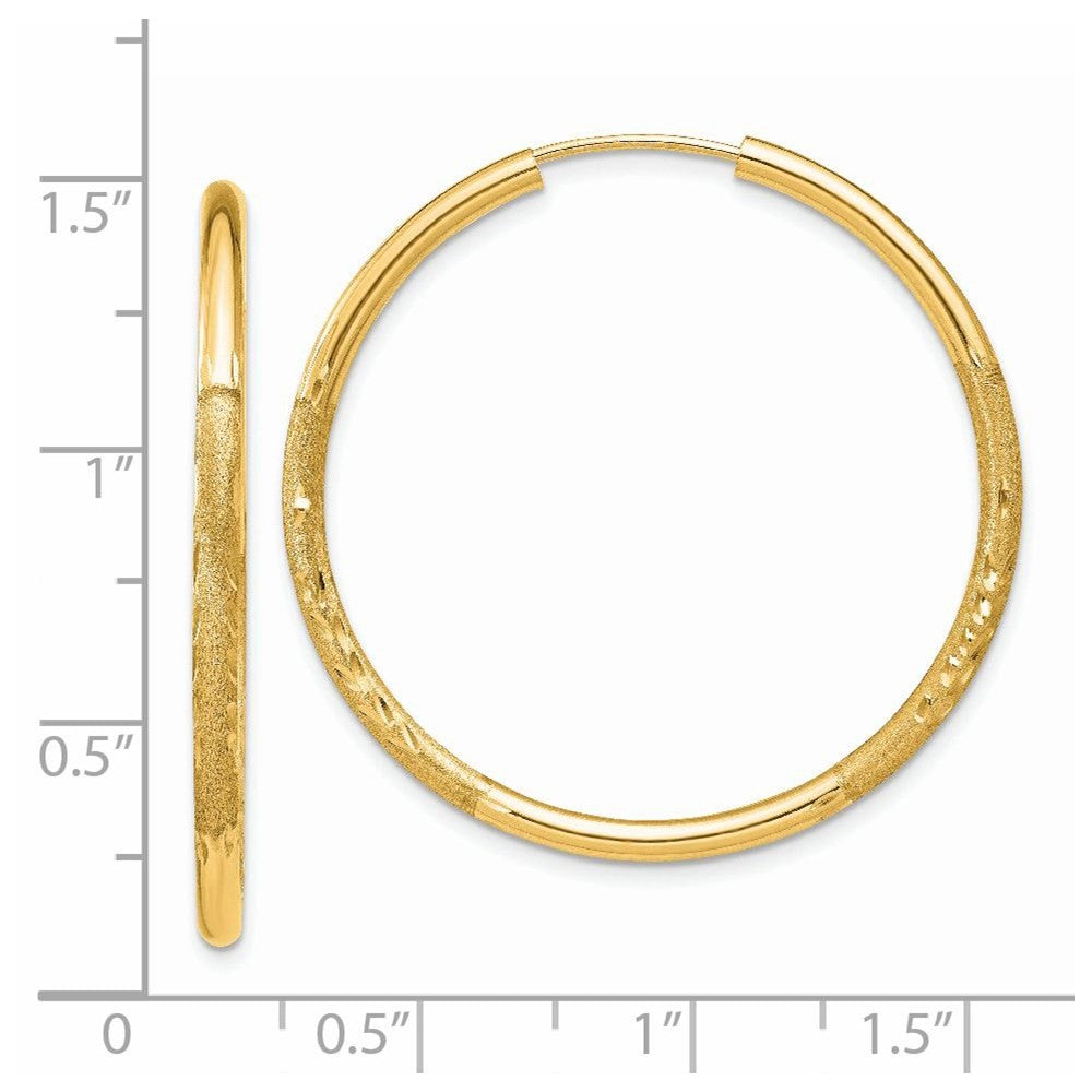 14k Yellow Gold 2mm Satin Diamond-cut Endless Hoop Earrings